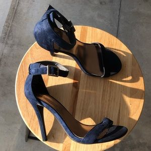 navy suede ankle strap heels